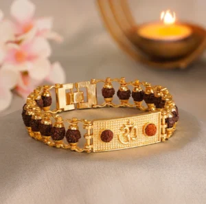 Gold-Plated Om Rudraksha Bracelet – Divine Protection & Style