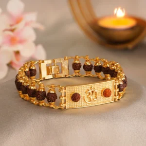 Gold-Plated Om Rudraksha Bracelet – Divine Protection & Style