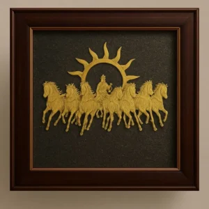 7 Horses Pyrite Frame – Wealth, Success & Positive Energy Wall Decor