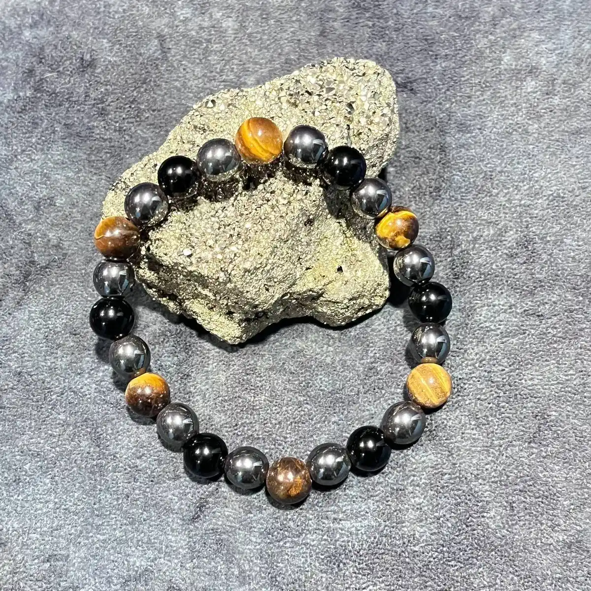 Pyrite, Tiger Eye & Black Onyx Bracelet – Wealth & Protection Combo
