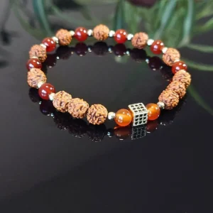 Rudraksha & Carnelian Energy Bracelet – Balance & Vitality